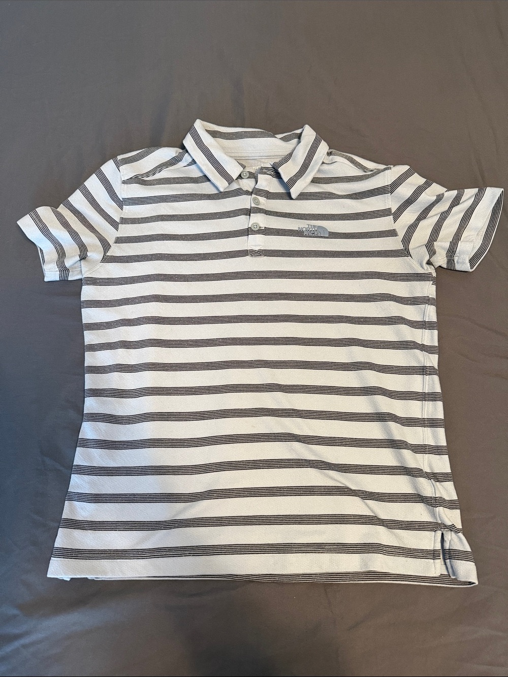 The North Face Men's Light Blue and Black Striped Polo